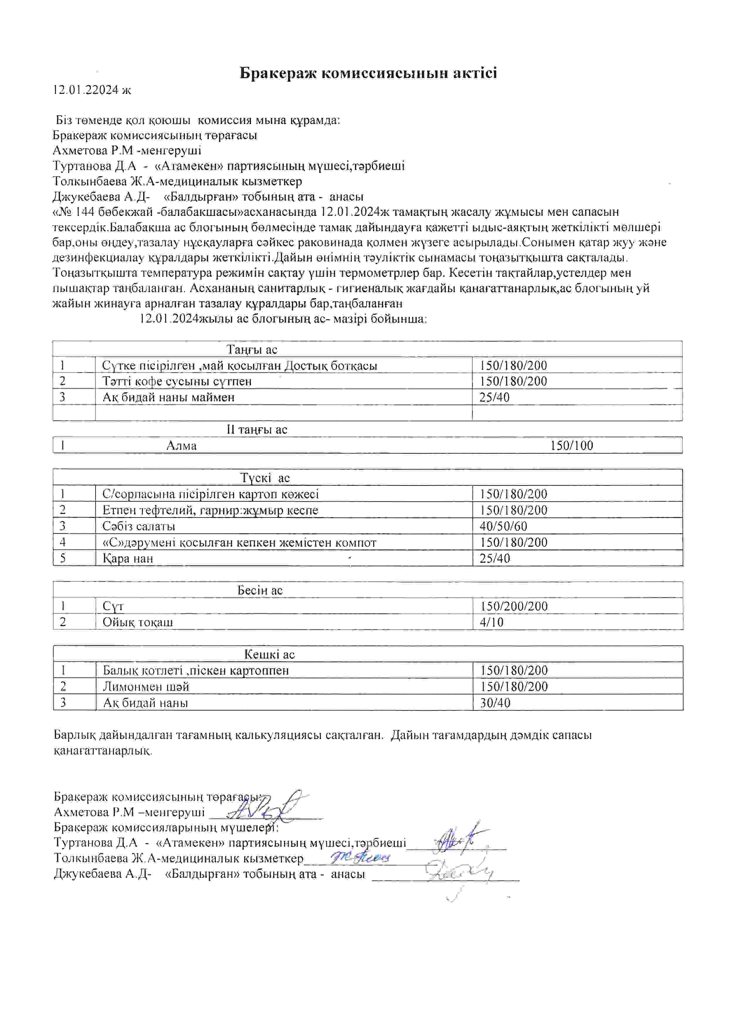 Бракераждық комиссия актісі